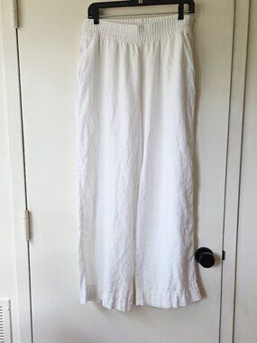 Old Navy sz M Linen Rayon White High-rise Wide Leg with Pockets Pants Summer